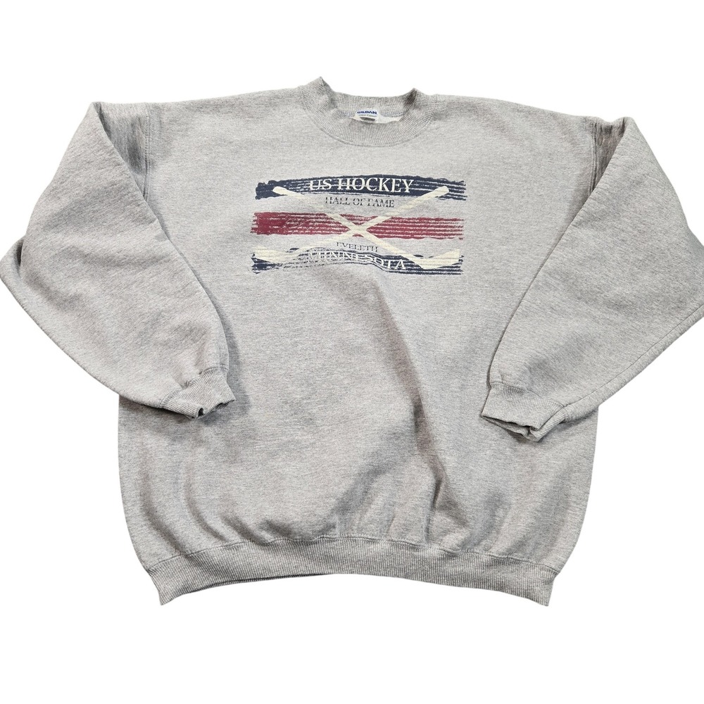 US Hockey Hall Of Fame Sweatshirt Mens XL Gray Pullover Fleece Graphic Gildan
